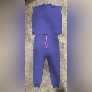 Figs Purple Joggers with Pink Drawstring